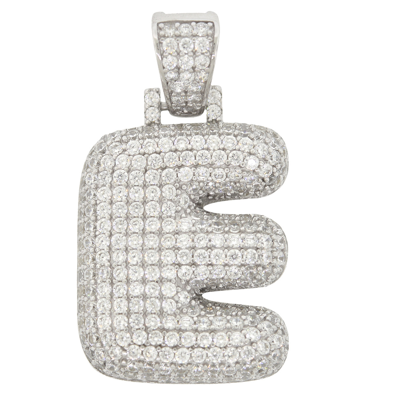 925 Silver Rhodium Finish 3d Bubble Letter E Pendant Shopjw