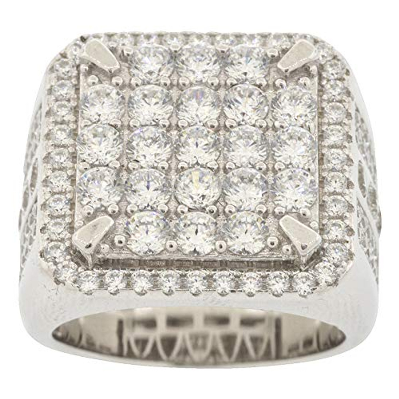 Mens 3D Square Real Diamond Iced Out Pinky Ring XL 10K Yellow Gold 3 1/2CT