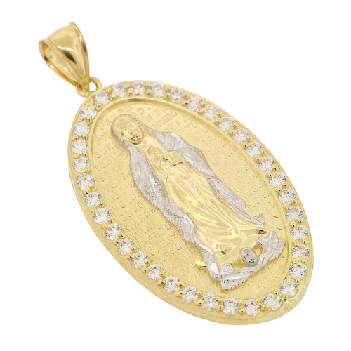 10k Gold Large Virgin Mary w/ Spanish Prayer Pendant