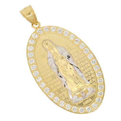 10k Gold Large Virgin Mary w/ Spanish Prayer Pendant