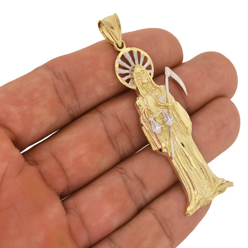 10k Gold Large Santa Muerte Pendant 