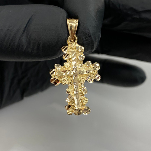 14k Gold Nugget Cross Pendant - ShopJW