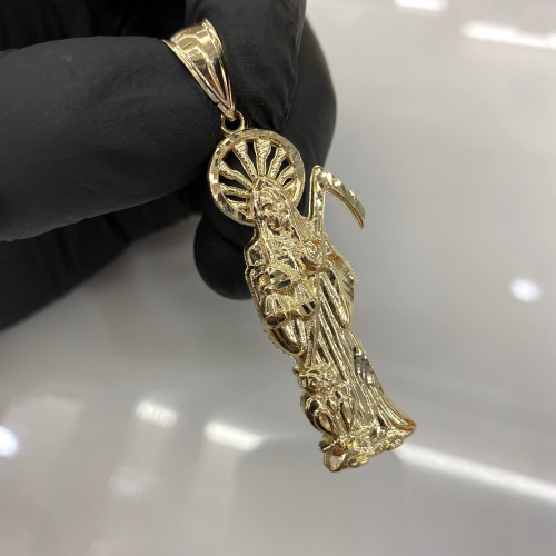 10k Gold Santa Muerte Reaper Pendant 