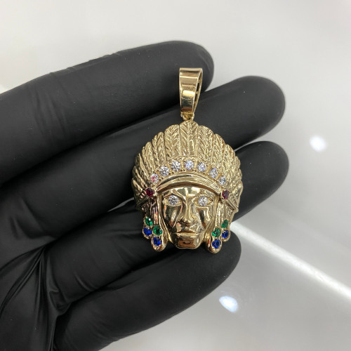 10k Gold Native American Headdress Pendant