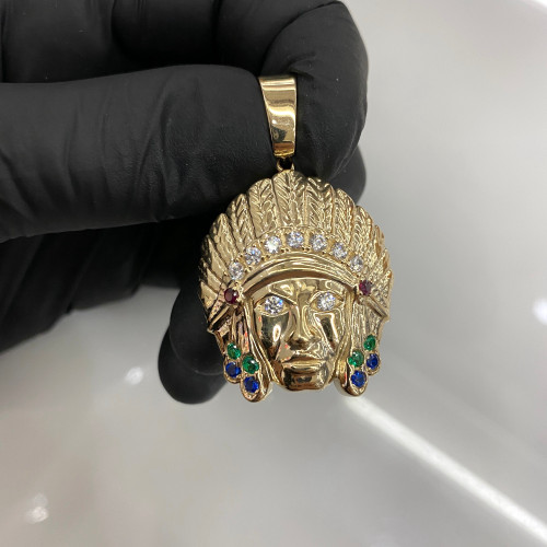 10k Gold Native American Headdress Pendant