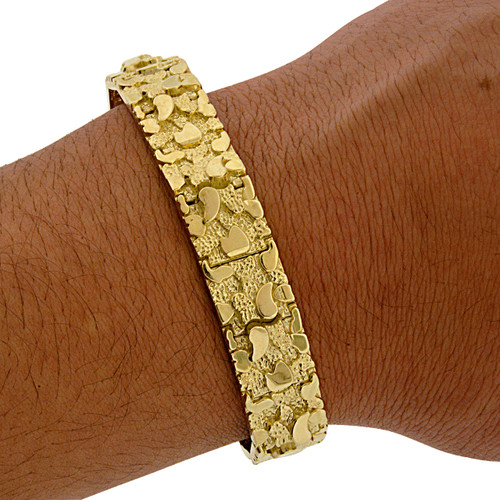 10k Yellow Gold Nugget Bracelet with Natural Round Diamonds 7.75