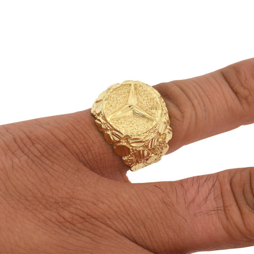 10K Yellow Gold Mercedes Benz Ring for Men CZ Ring - Etsy