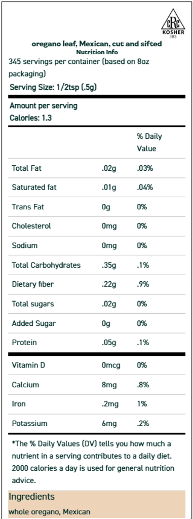 Oregano, Mexican Leaf, Cut and Sifted 0.7 oz