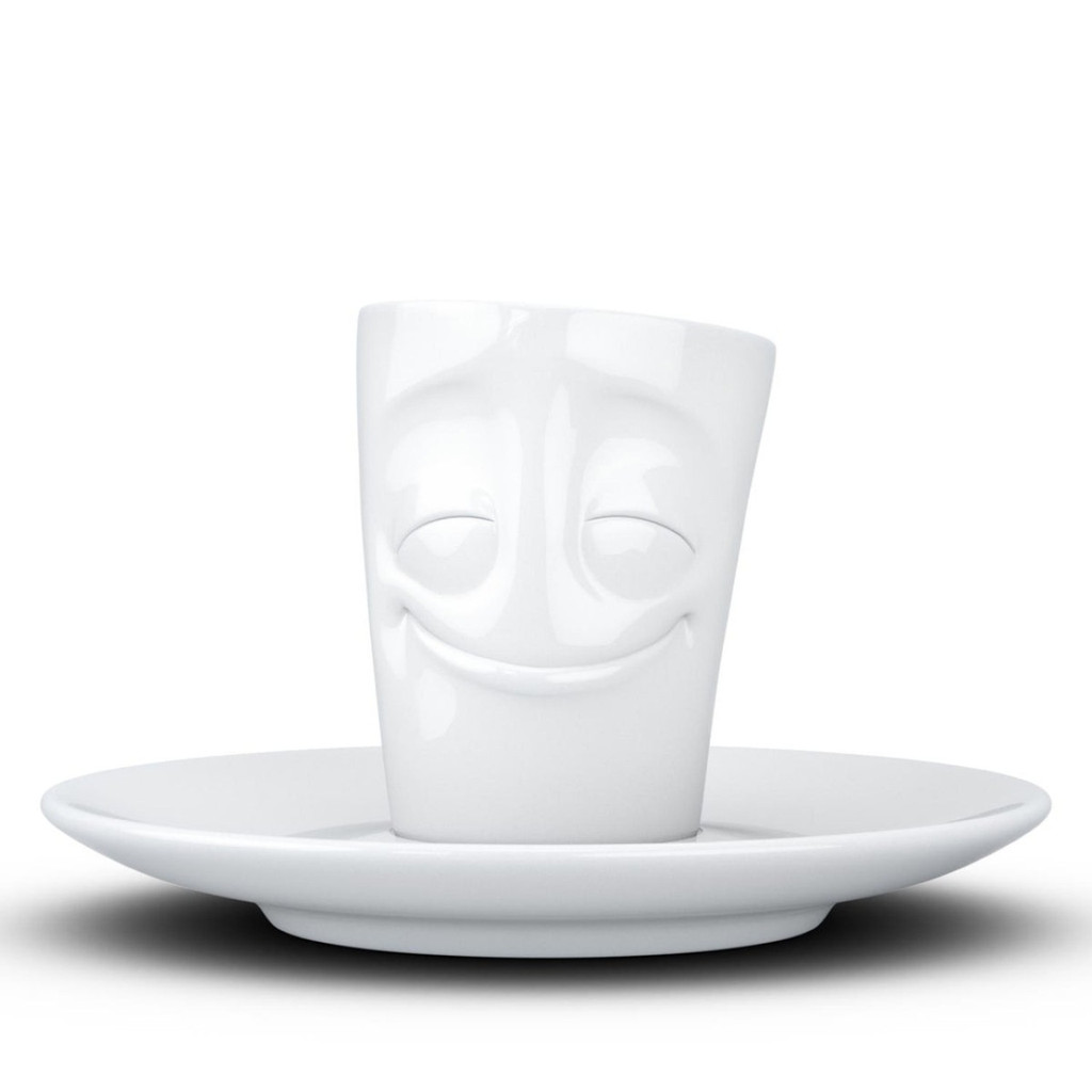 Espresso Cup White Cheery Face w/ Saucer