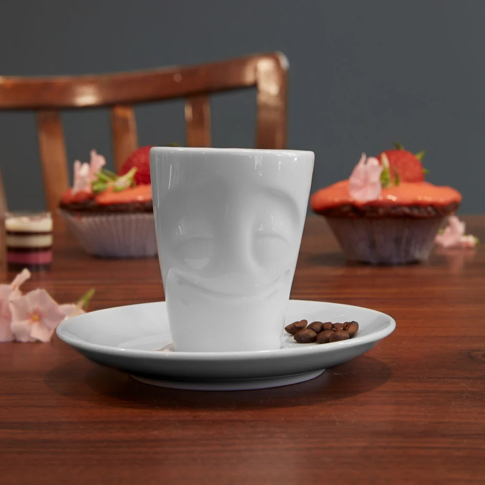 Espresso Cup White Cheery Face w/ Saucer