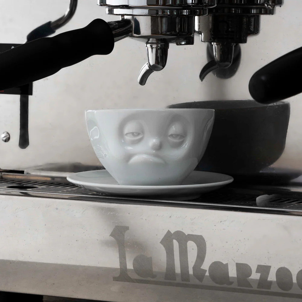 Coffee Cup Snoozy Face White w/ Saucer