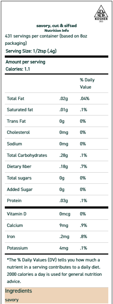 Savory Leaf, Cut and Sifted 1 oz