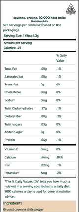 Cayenne Pepper, Ground, 20,000 Scoville 2 oz Cayenne Pepper, Ground, 20,000 Scoville 2 oz
