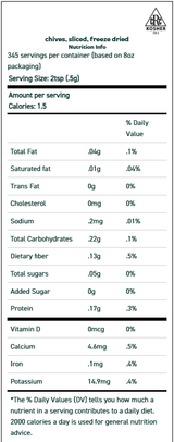 Chives, Sliced, Freeze Dried 0.2 oz Chives, Sliced, Freeze Dried 0.2 oz