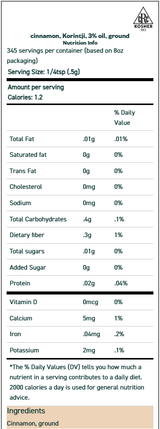 Cinnamon, Korintji, Ground, 3% Oil 2 oz Cinnamon, Korintji, Ground, 3% Oil 2 oz