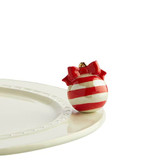 Nora Fleming, deck the halls, A171
bring a little Christmas decorating cheer to your platter or home decor piece! bright red and pearl white stripes are perfectly accented with a tiny gold hanger! 
Not dishwasher safe.  Hand wash only.

