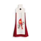 Tea Towel Cardinal Holly Button Loop Red