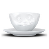 Coffee Cup Tasty Face white w/ Saucer