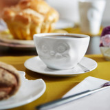 Coffee Cup Tasty Face white w/ Saucer