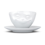 Coffee Cup Grinning Face White w/Saucer