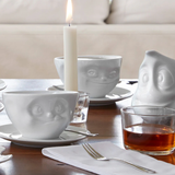 Coffee Cup Grinning Face White w/Saucer