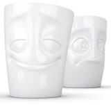 Coffee Mug 2PC Cheery & Baffled Face WHT