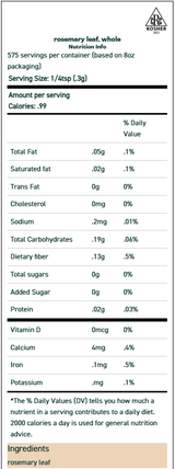 Rosemary Leaf, Whole, 1 oz Rosemary Leaf, Whole, 1 oz