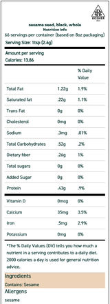 Sesame Seed, Black, Whole 2 oz Sesame Seed, Black, Whole 2 oz