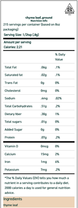 Thyme Leaf, Ground 1 oz Thyme Leaf, Ground 1 oz