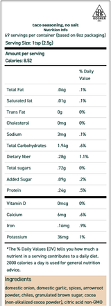 Taco Seasoning No Salt 2 Oz