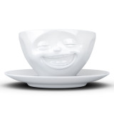 Coffee Cup Laughing Face White w/ Saucer
