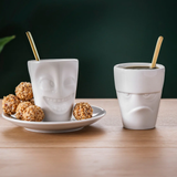 Espresso Cup White Grumpy Face w/ Saucer
