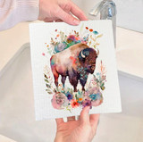 Dishcloth Westrn Buffalo Colorful Flower
