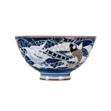 Rice Bowl Blu 10OZ Porcelain Koi Fish