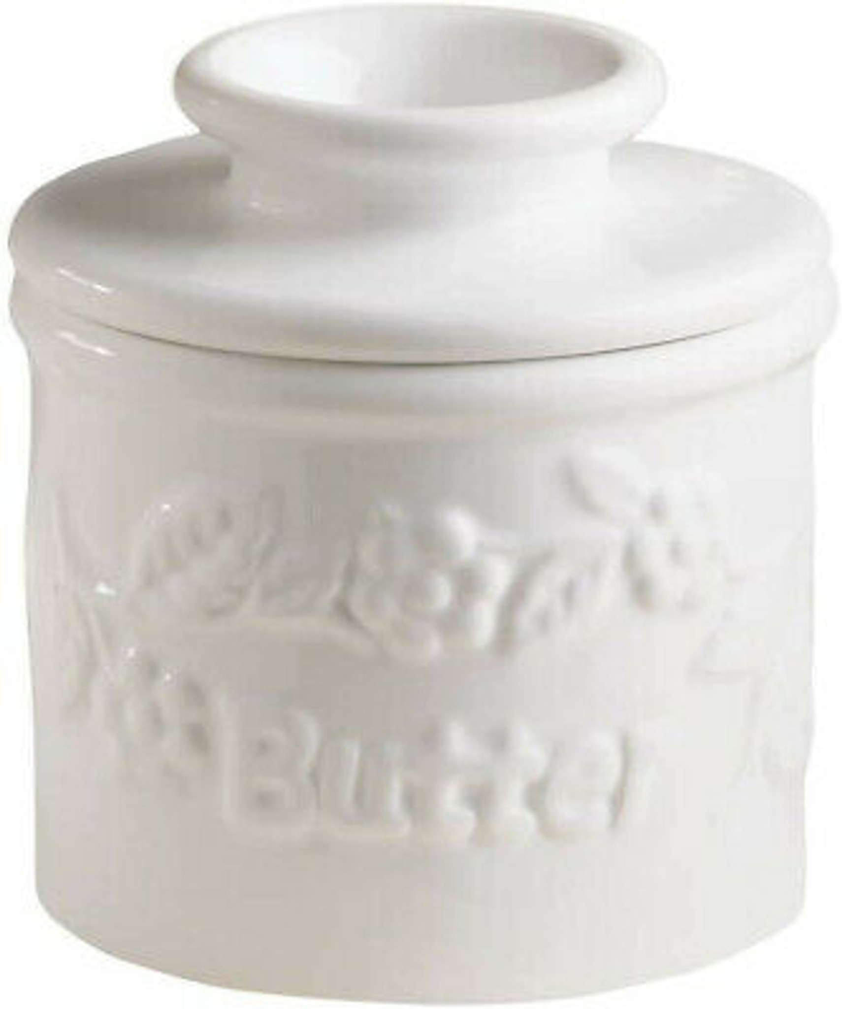 French Butter Crock with Lid White