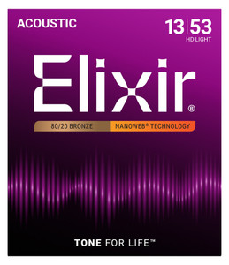 Elixir Nanoweb HD Light 13-53 80/20 Bronze Acoustic Guitar Strings