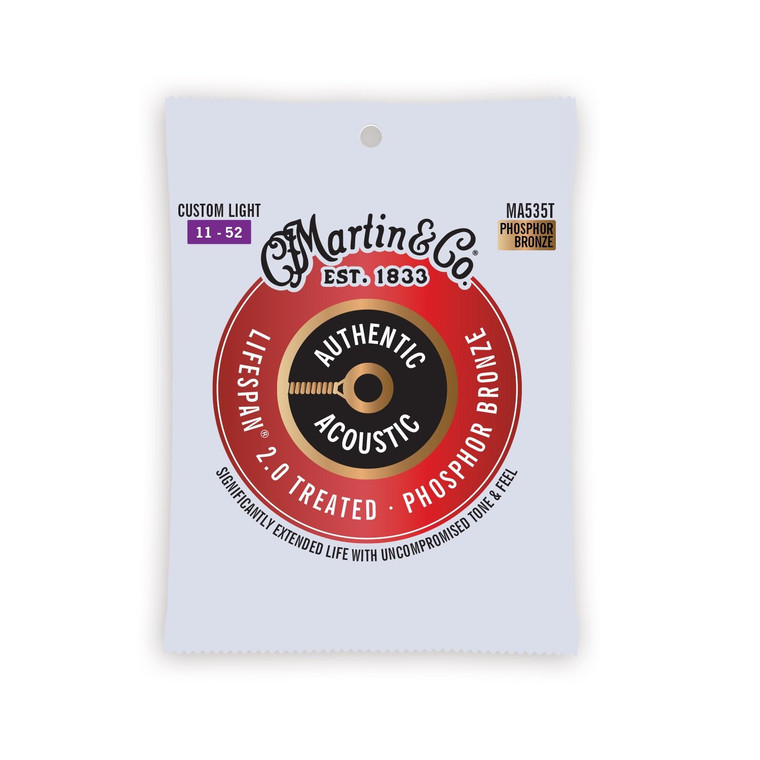 Martin Authentic Acoustic Lifespan 2.0 Guitar Strings Phosphor Bronze - Custom Light