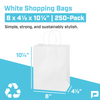 8 x 4 ½ x 10 ¼" White Paper Shopping Bags (250-Pack)