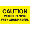 3 x 5" - "Caution When Opening With Sharp Edges" (Fluorescent Yellow) Labels (Roll of 500)