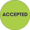 2" Circle - "Accepted" Fluorescent Green Labels (Roll of 500)