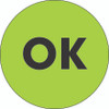 2" Circle - "OK" Fluorescent Green Labels (Roll of 500)