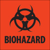 4 x 4" - "Biohazard" Fluorescent Red Labels (Roll of 500)