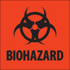 2 x 2" - "Biohazard" Fluorescent Red Labels (Roll of 500)