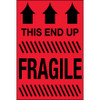 2 x 3" - "This End Up - Fragile" (Fluorescent Red) Labels (Roll of 500)