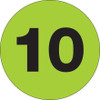 3" Circle - "10" (Fluorescent Green) Number Labels (Roll of 500)