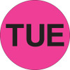 2" Circle - "TUE" (Fluorescent Pink) Days of the Week Labels (Roll of 500)