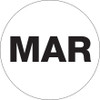 1" Circle - "MAR" (White) Months of the Year Labels (Roll of 500)