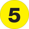 1" Circle - "5" (Fluorescent Yellow) Number Labels (Roll of 500)