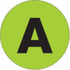 1" Circle - "A" (Fluorescent Green) Letter Labels (Roll of 500)