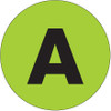 2" Circle - "A" (Fluorescent Green) Letter Labels (Roll of 500)